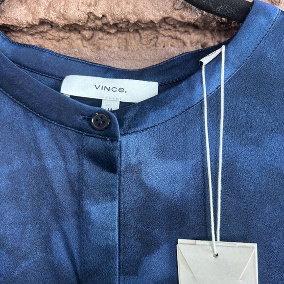 Vince Winter Tie Dye Silk Blouse In Hydra, Navy, Size 14 NWT $345 - Picture 9 of 11